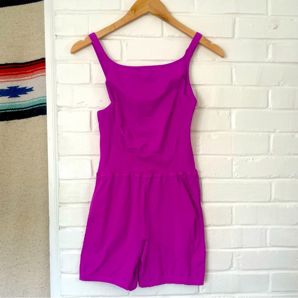 Free People Movement GOOD KARMA M/L Runsie Shorts Onesie NeonMagenta NEW!